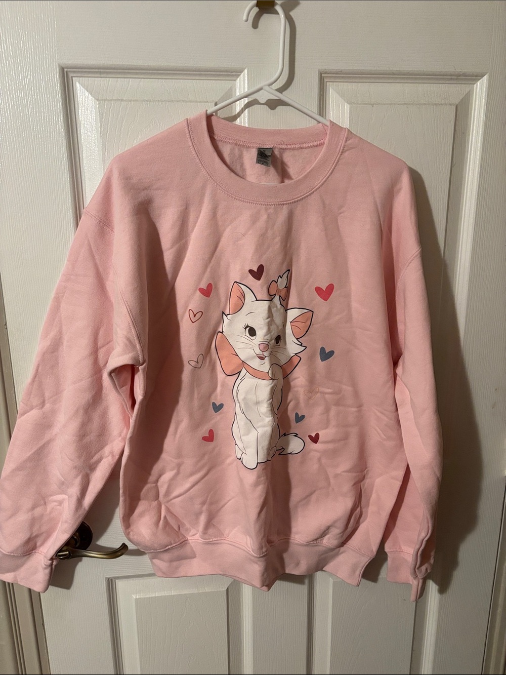 Gildan Pink Cat Graphic Sweatshirt with Heart Accents New
